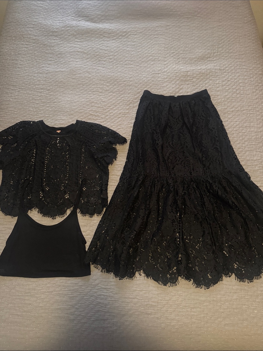 Free People 3pc Lace Top Skirt Set